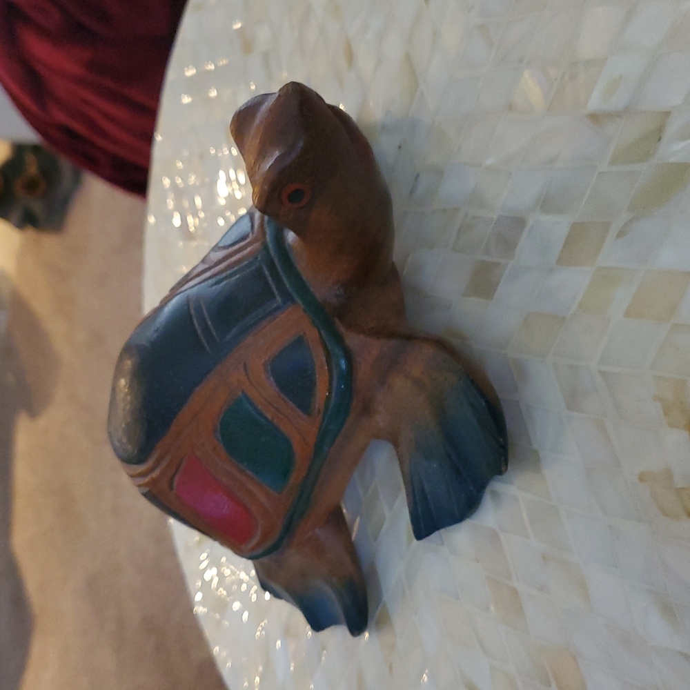 Hand carved and painted wooden turtle
